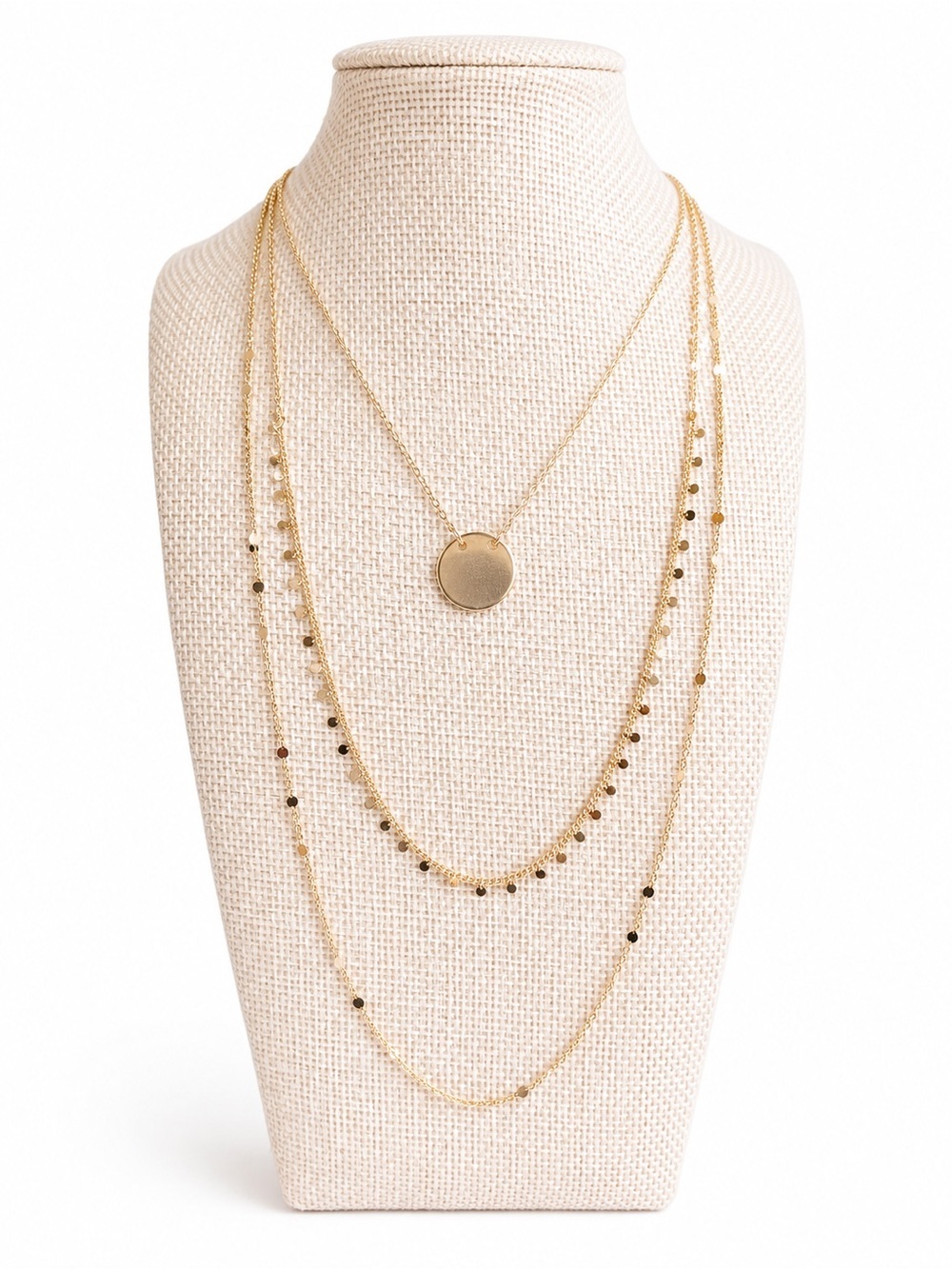 Gold Tone Layered Coin Pendant Necklace Disc Charms Boho Minimalist Dainty Chic